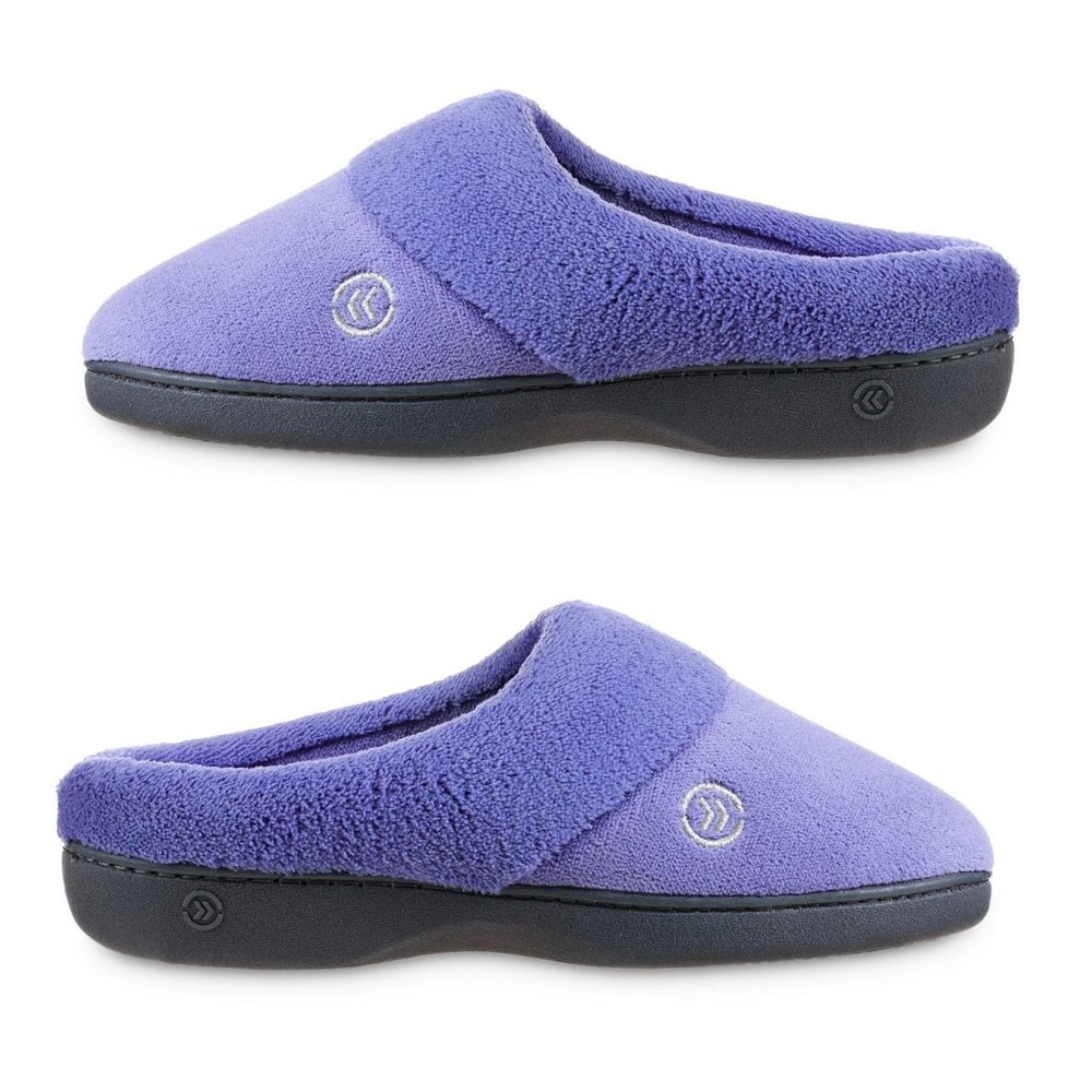new PERIWINKLE PURPLE Isotoner Women's MicroTerry Hoodback Slippers Sz XL 9.5-10